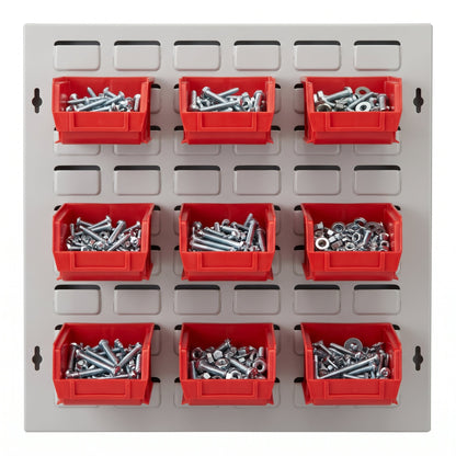 COCUS Louvre Standard panel bundle with 9 medium red hook-on bins