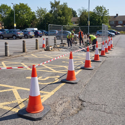 COCUS 750mm traffic cones cordoning a car park work zone