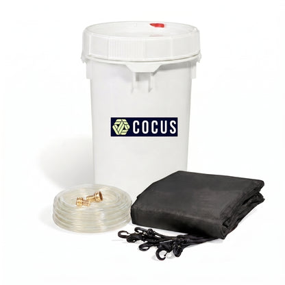 COCUS Ceiling Leak Diverter Kit with Bucket – Black – 152 x 152cm – kit contents
