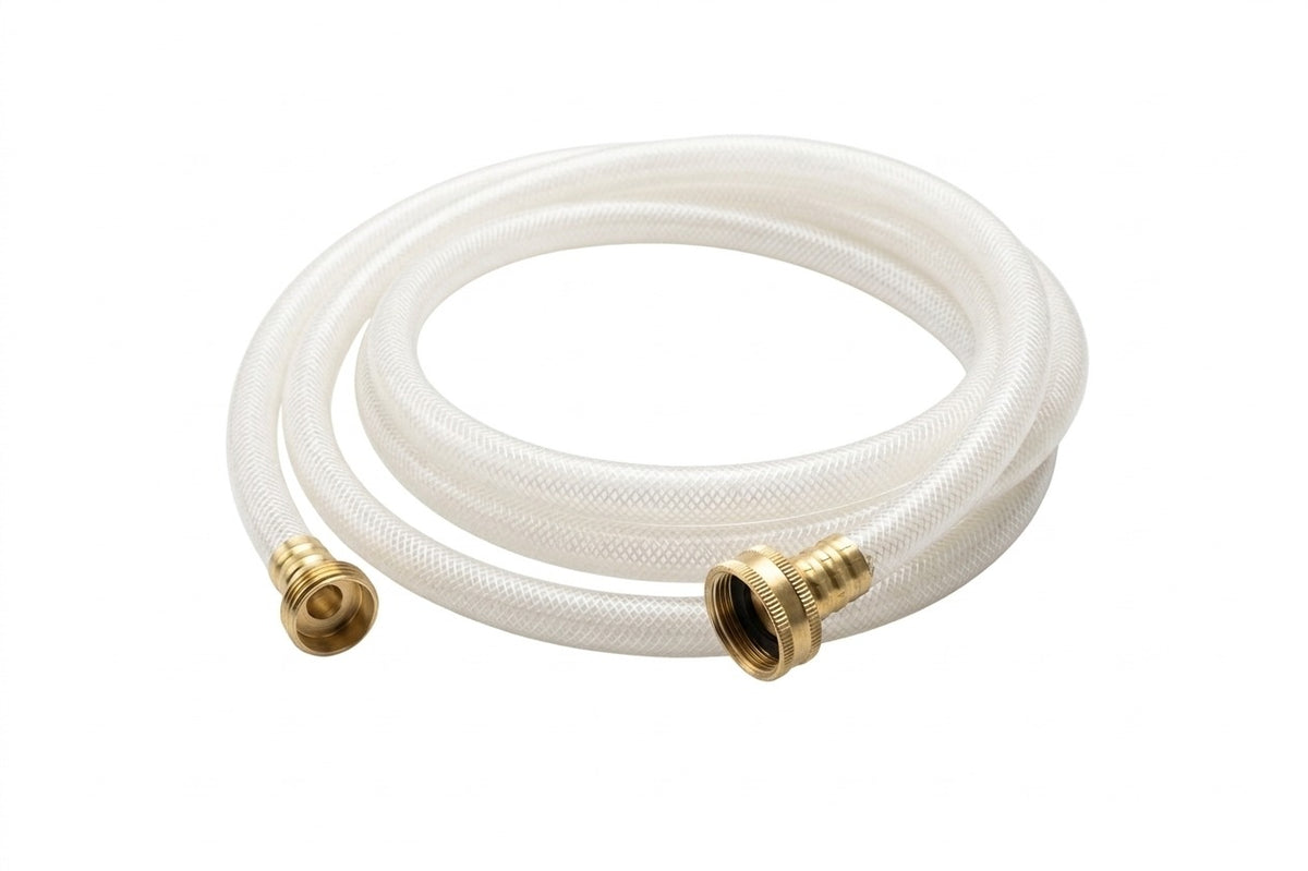 Clear braided drain hose with brass fittings, leak diverter kit (213 x 213cm)