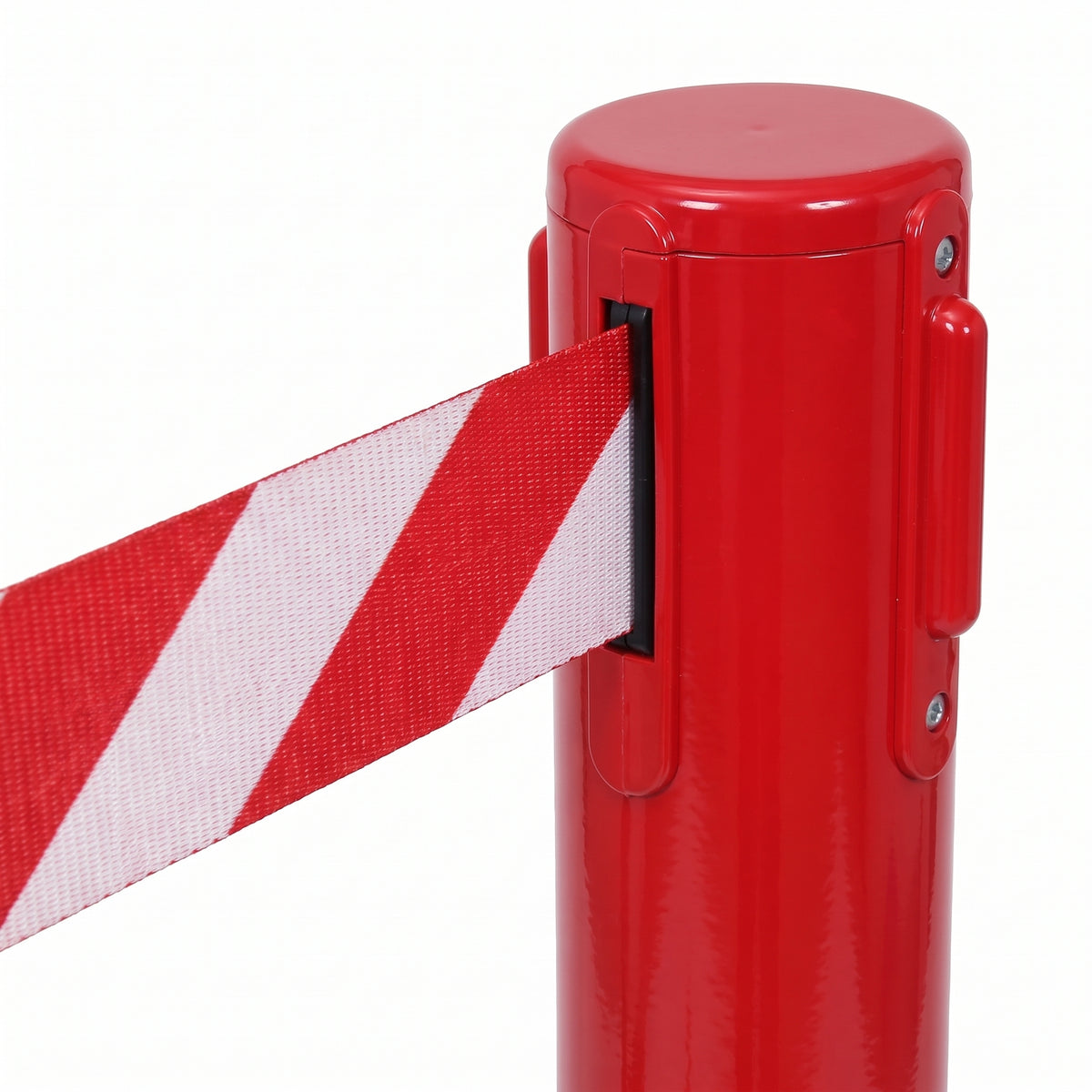 Close-up of belt cassette with red and white striped webbing belt (WRH959)