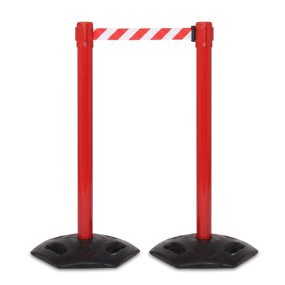 Outdoor heavy duty retractable belt barrier, pack of 2, red posts with red and white belt (WRH959)