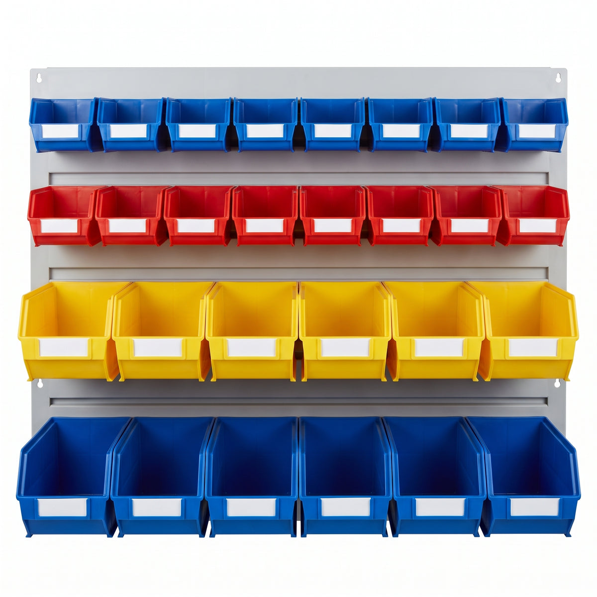 Wide 915mm louvre panel kit with 28 red, blue and yellow hook-on storage bins