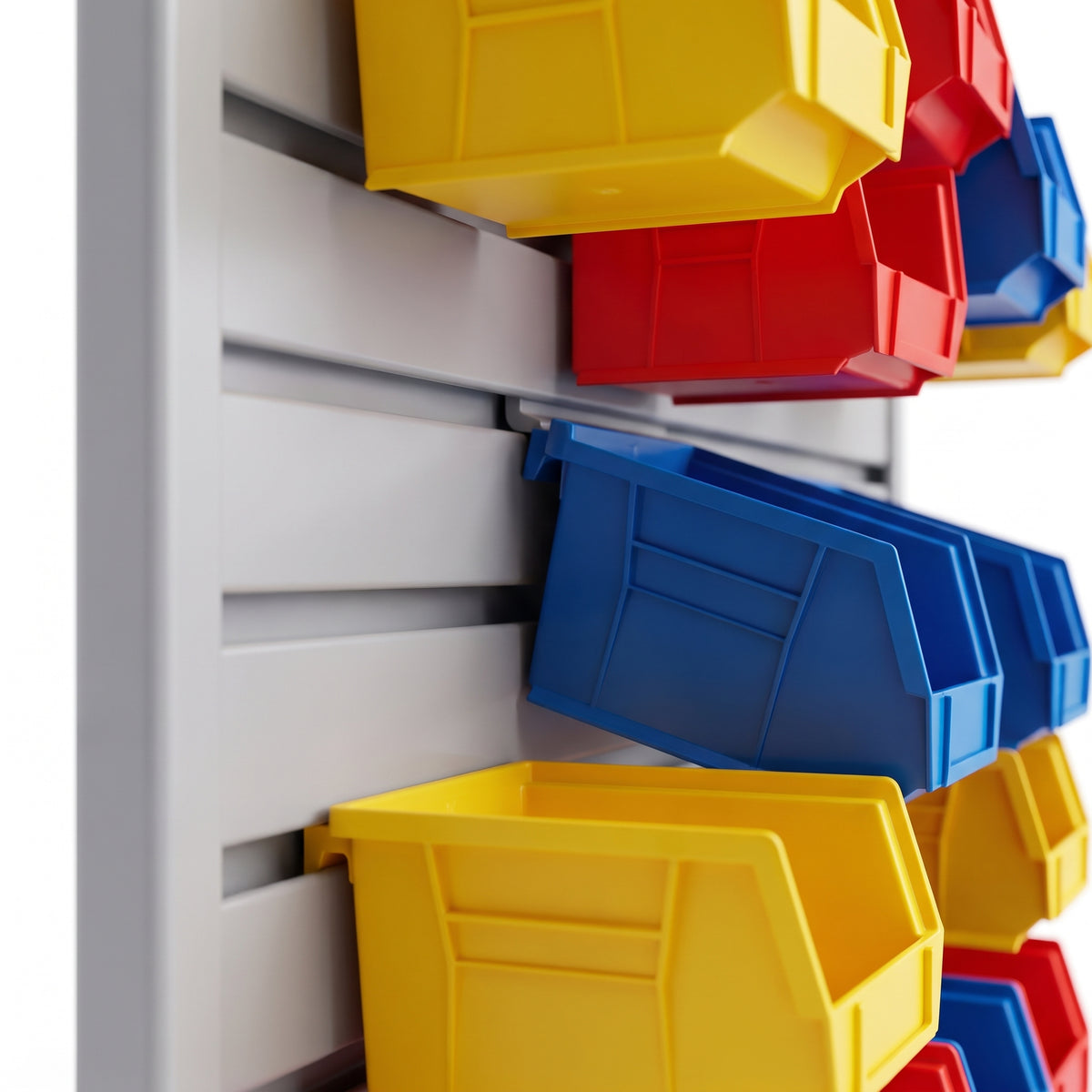 Standard louvre panel kit - close-up of hook-on bins engaging the louvre slots