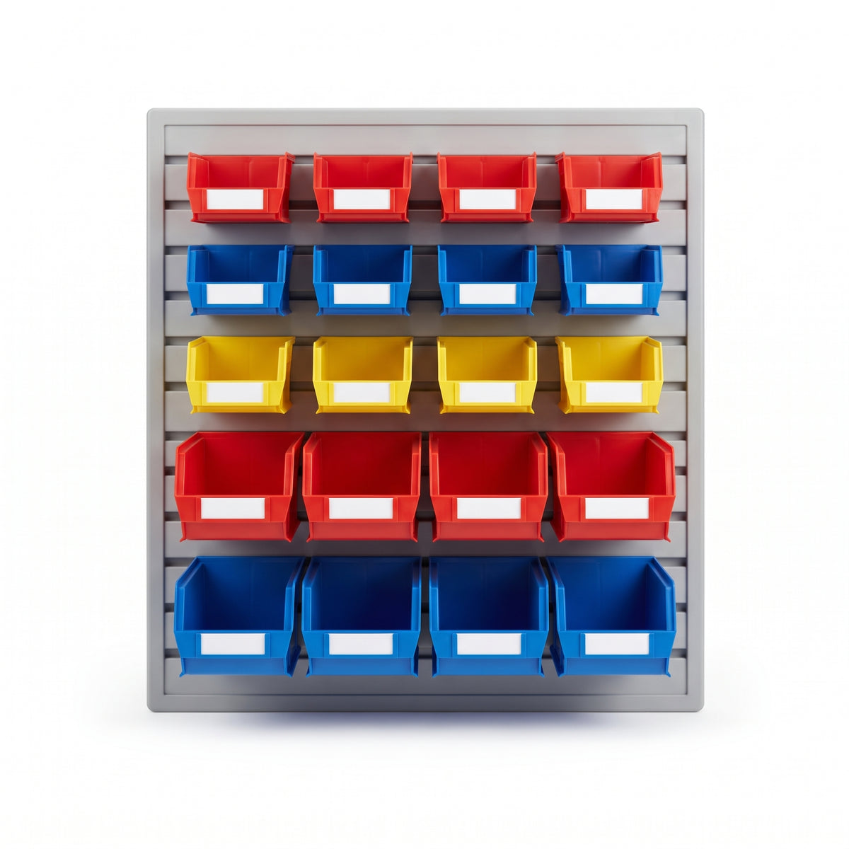 Standard louvre panel kit with 20 red, blue and yellow hook-on storage bins