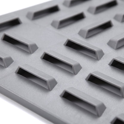 Wide grey louvre panel - close-up of angled louvre slots