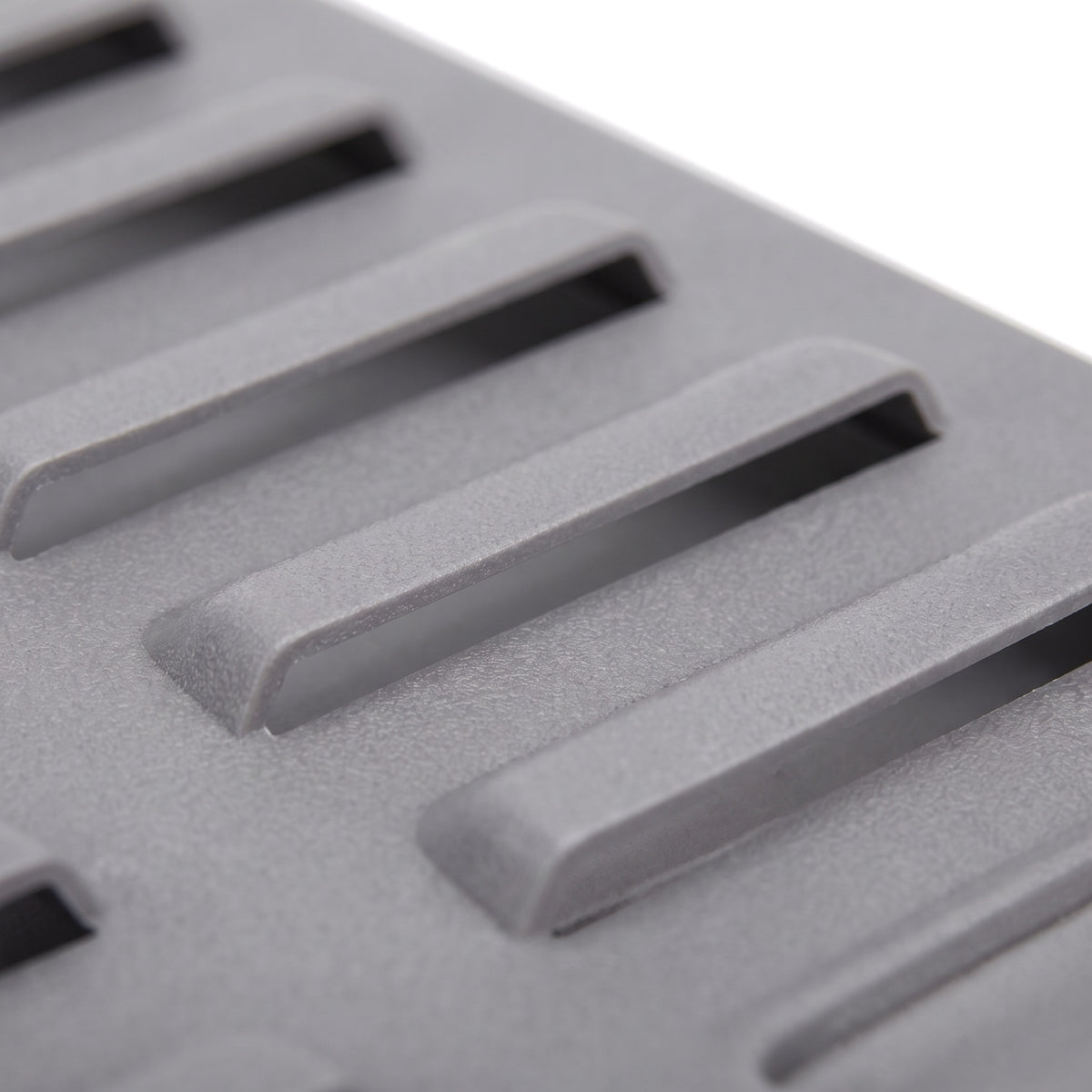 Tall grey louvre panel - close-up of angled louvre slots