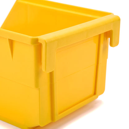 Large yellow hook-on bin - close-up of hooked back