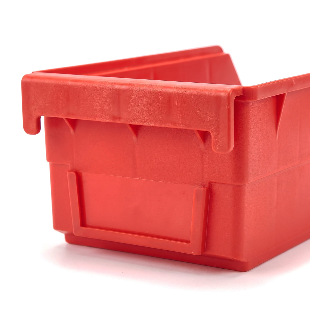Large red hook-on bin - close-up of hooked back