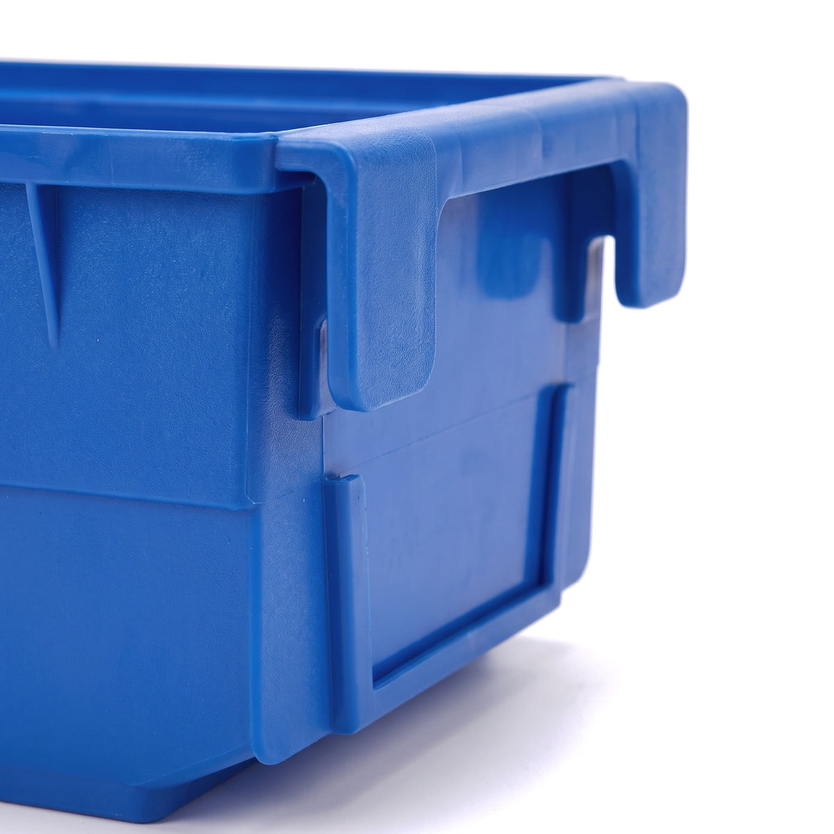 Large blue hook-on bin - close-up of hooked back